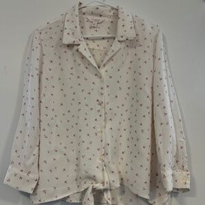 Long Sleeve Button Up Blouse Tie Front Stars Moons